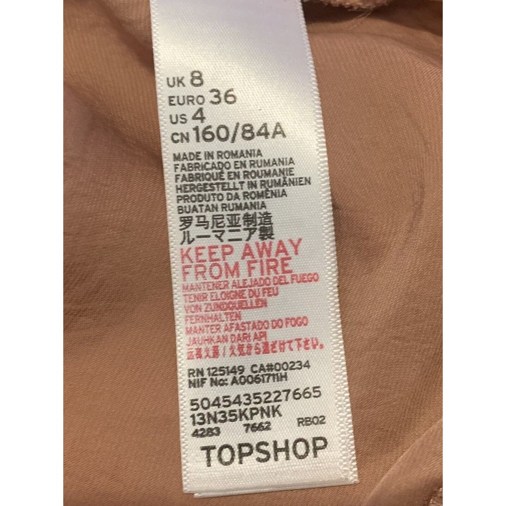 TOPSHOP Size 4 Boho Peach 3/4 Sleeve Ruffle Blouse Shirt EUC - Picture 7 of 8